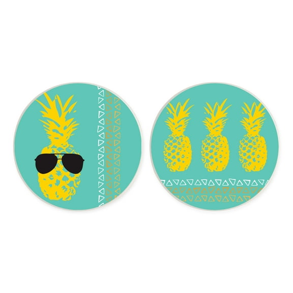 Tropical Pineapple Sunglasses Blue 2.75 x 2.75 Ceramic Car Coasters Pack of 2