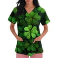 thumbnail image 4 of Fgvctg St. Patrick's Day Scrubs for Women V Neck Cute Shamrock Printed Scrubs Tops Holiday Short Sleeve T Shirts Plus Size Scrub Work Shirt Nurse Uniform with Pocket Light Green 5XL, 4 of 5