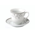 thumbnail image 3 of Elegant Durable and Colorful Porcelain Tea-Coffee Cups and Saucers Set - Silver Floral Design, Set of 4, 3 of 5