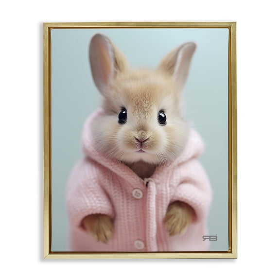 Stupell Industries Bohemian Bunny in Cozy Sweater Gold Floating Frame Canvas Art, 17 x 21, by RB