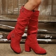 thumbnail image 2 of Rotm Cowboy Boots for Women Womens Mid Knee High Boots Chunky Heel Slouchy Metal Buckle Side Zipper Fashion Winter Shoes Red,7, 2 of 7