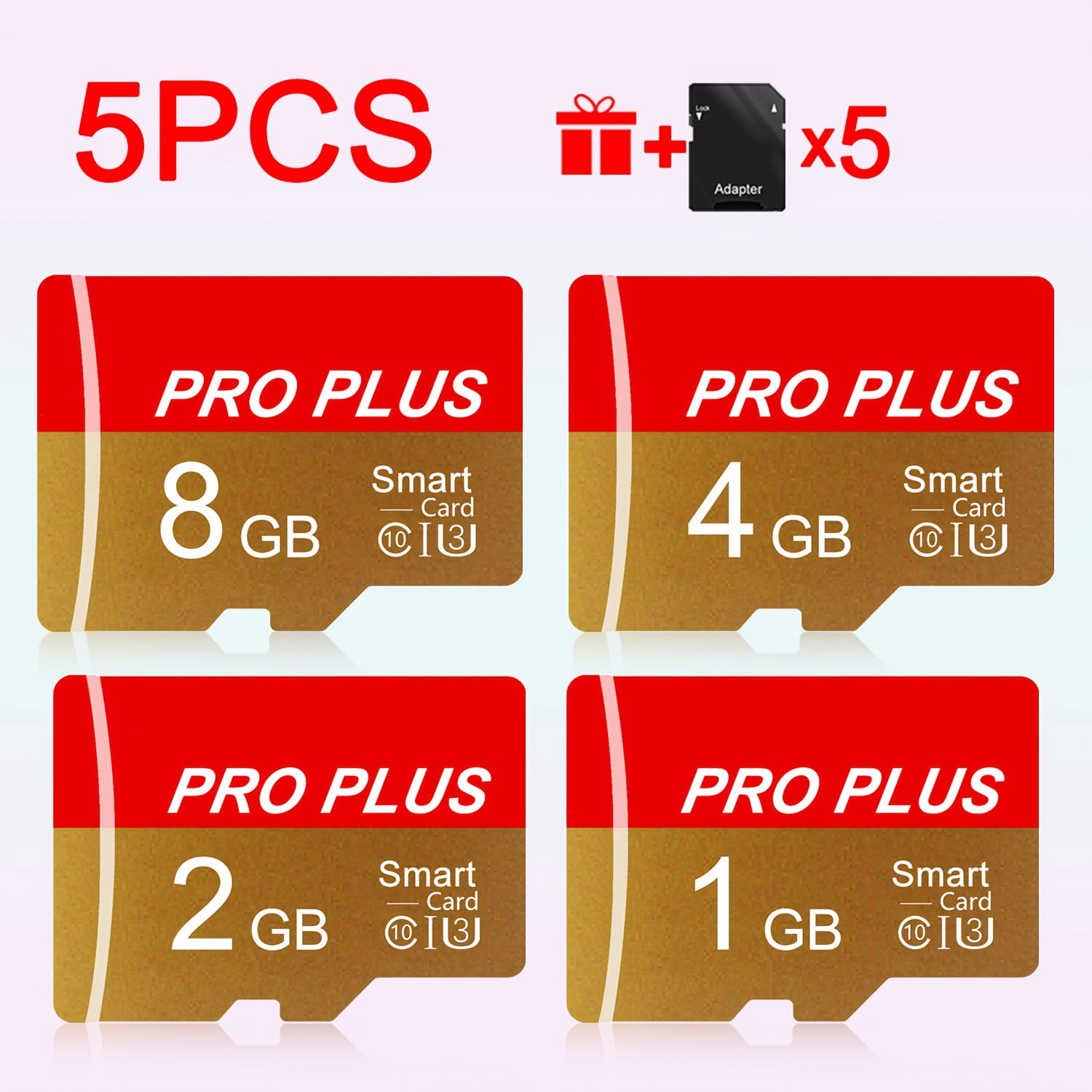 [5-Pack] 8GB 4GB 2GB 1GB Micro SD Card with Adapter, UHS-I Class 10 TF Memory Card for Phone, Camera, Car Audio, Game Console, Security Camera - Small Capacity Bundle