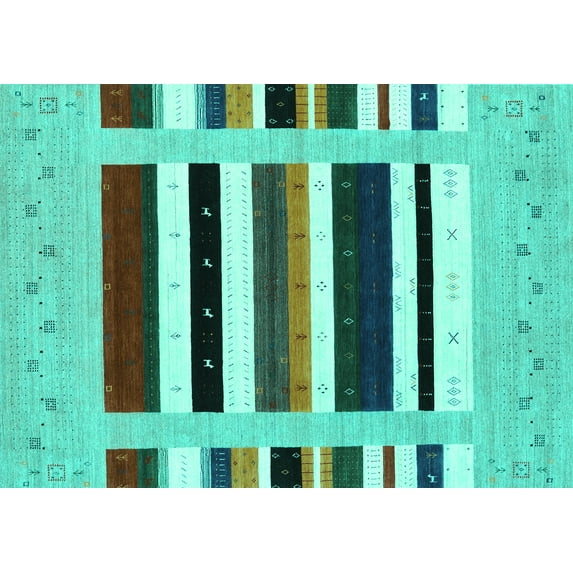 Ahgly Company Machine Washable Indoor Rectangle Abstract Turquoise Blue Contemporary Area Rugs, 2' x 5'
