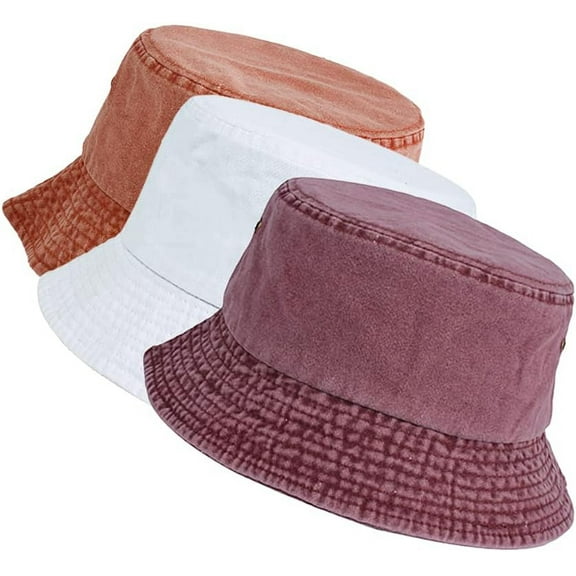 3pcs Washed Cotton Bucket Hats Packable Summer Outdoor Cap Travel Beach Sun Hat for Men Women