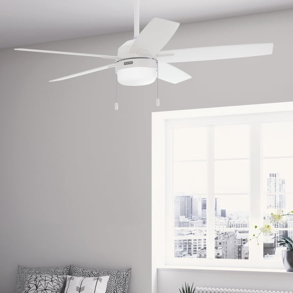 Restored Hunter Fan 52 inch Fresh White Indoor Ceiling fan with LED Light and Pull Chain for Bedroom, Living Room, Office, Basement, Kitchen, Dining Room (Refurbished)