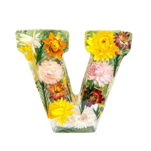Handmade Floral Resin Night Light with LED Light Dried Flowers Alphabet Design for Bedroom Nursery etc