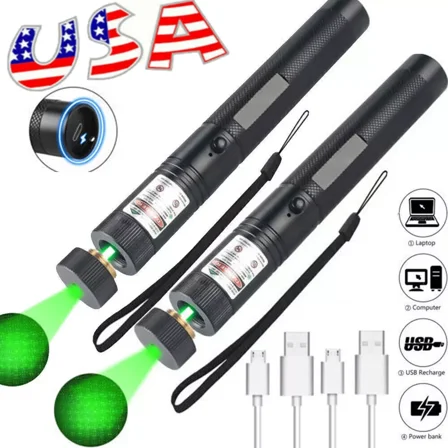 2Pack 900Miles USB Rechargeable Green Laser Pointer Pen Astronomy Visible Light