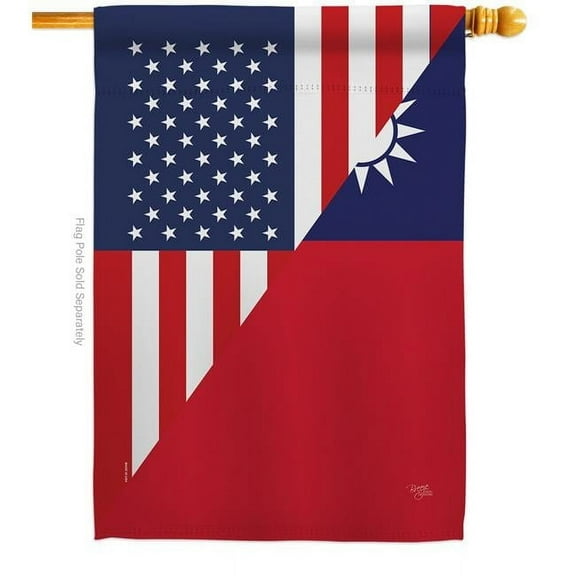 Breeze Decor  US Taiwan Friendship House Flag Regional 28 x 40 in. Double-Sided Decorative Vertical Flags for Decoration Banner Garden Yard Gift