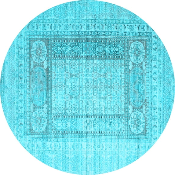 Ahgly Company Indoor Round Abstract Light Blue Contemporary Area Rugs, 7' Round