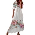 thumbnail image 2 of SMihono Robe Maxi Bohème d'Été pour Femmes Grande Taille Mode Femmes Décontractée Col en V Imprimé Manches Courtes Robe Longue Ample Robe de Plage, 2 of 6