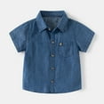 thumbnail image 2 of Denim Jacket for Toddler Boys Short Sleeve Solid Summer T-Shirt Casual Collared Button Down Shirts Kids Outwear Tops Navy 3-4 Years, 2 of 5
