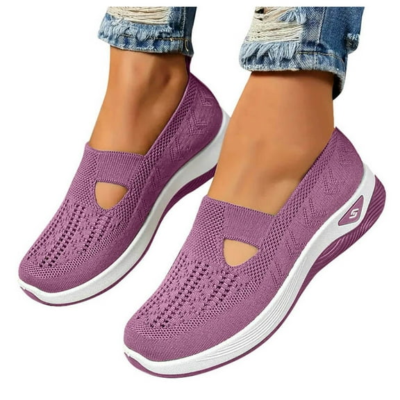 Women's Wedge Walking Shoes Breathable Slip On Sneakers Lightweight Arch Support Knit Non Slip Loafers