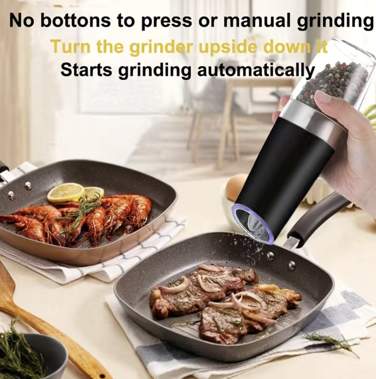 2pcs Set Gravity Electric Pepper Grinder, Salt Or Pepper Grinder And Adjustable Coarseness, Battery Operated With LED Light, One Hand Automatic Operation, Stainless Steel