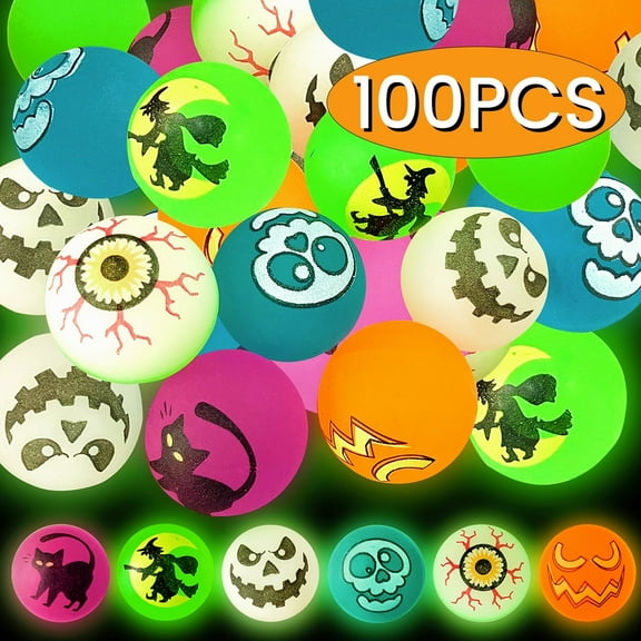 Halloween Bouncy Balls for Kids Halloween Party Favors Bag Fillers Glow in The Dark Balls for Trick or Treat Toy Fillers Kids Halloween Prizes for Party Supplies 100Pcs