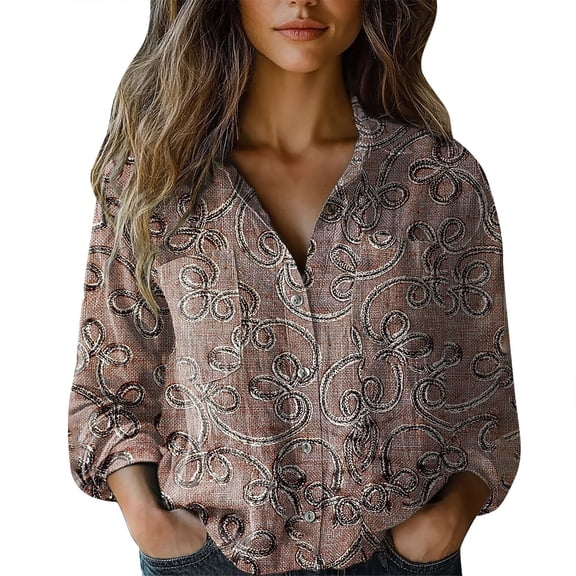 Shirts For Women Women Cotton Shirt Printed Fashion Button Down Shirts Casual Tops Long Sleeve Blouse Womens Tops