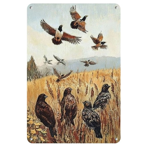 Vintage Quail Hunting Metal Tin Sign with Dog & Woodland Scene - Rustic Wall Decor for Home, Cafe, Farm, or School - 8x12 Inch Retro Artwork, Rustic Farmhouse Decor