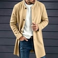 thumbnail image 2 of Qgtaibl Mens Thin Fleece Jacket Crew Neck Mid Length Solid Color Outwear Button Down Long Sleeve Casual Overcoat with Pockets Khaki XXXL, 2 of 7