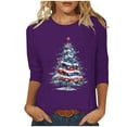 thumbnail image 2 of HOMBOM Womens Funny Shirts Christmas Outfits Purple Snowman 3/4 Sleeve Xmas Crewneck T Shirts for Ladies, 2 of 5