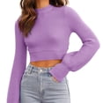 thumbnail image 3 of Long Sleeve Women Crew Neck Cropped Sweaters Ribbed Knit Crop Pullover, 3 of 6