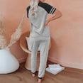 thumbnail image 4 of CNKOO Ensembles de Détente Femmes Pyjama Femmes Pantalons Femmes Patchwork Manches Courtes Col Rond Chandail Loisirs Hauts + Ensemble, 4 of 5