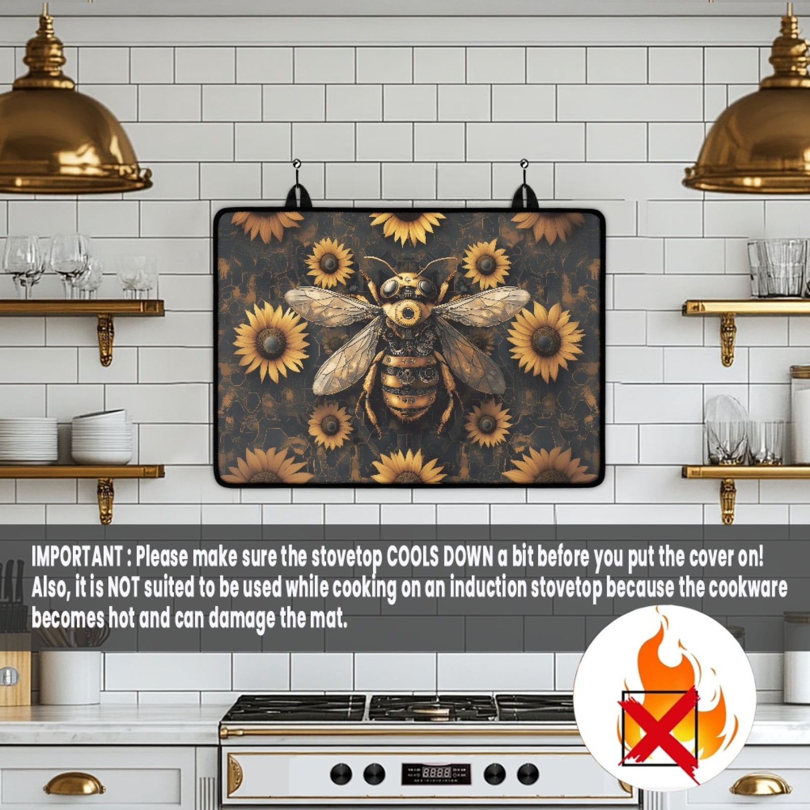 Xoenoiee Bee Sunflower Print Stove Top Covers, 29.18 x 20.96 inch Electric Stove Cover Mat, Waterproof Glass Top Stove Cover, Ceramic Glass Cooktop Protector, Flat Top Oven Cover