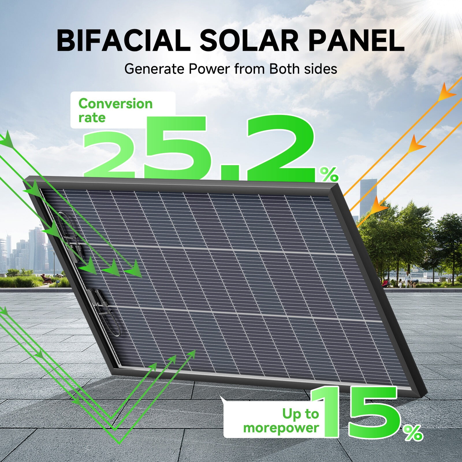 ECO-Baeerss Bifacial Monocrystalline Solar Panel, 4 Pack 300W, 18BB N-Type, 25% High-Efficiency, Solar Panel for Power Station, RV, Cabin, Off-Grid Applications
