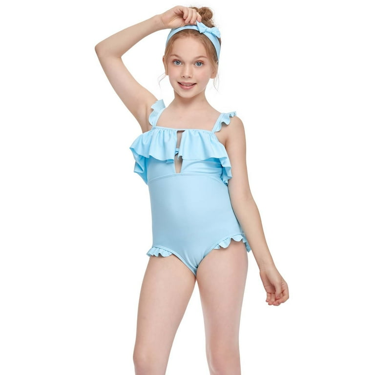 Fesfesfes Big Girls Swimwear Ruffle One-Pieces Swimdress Teen