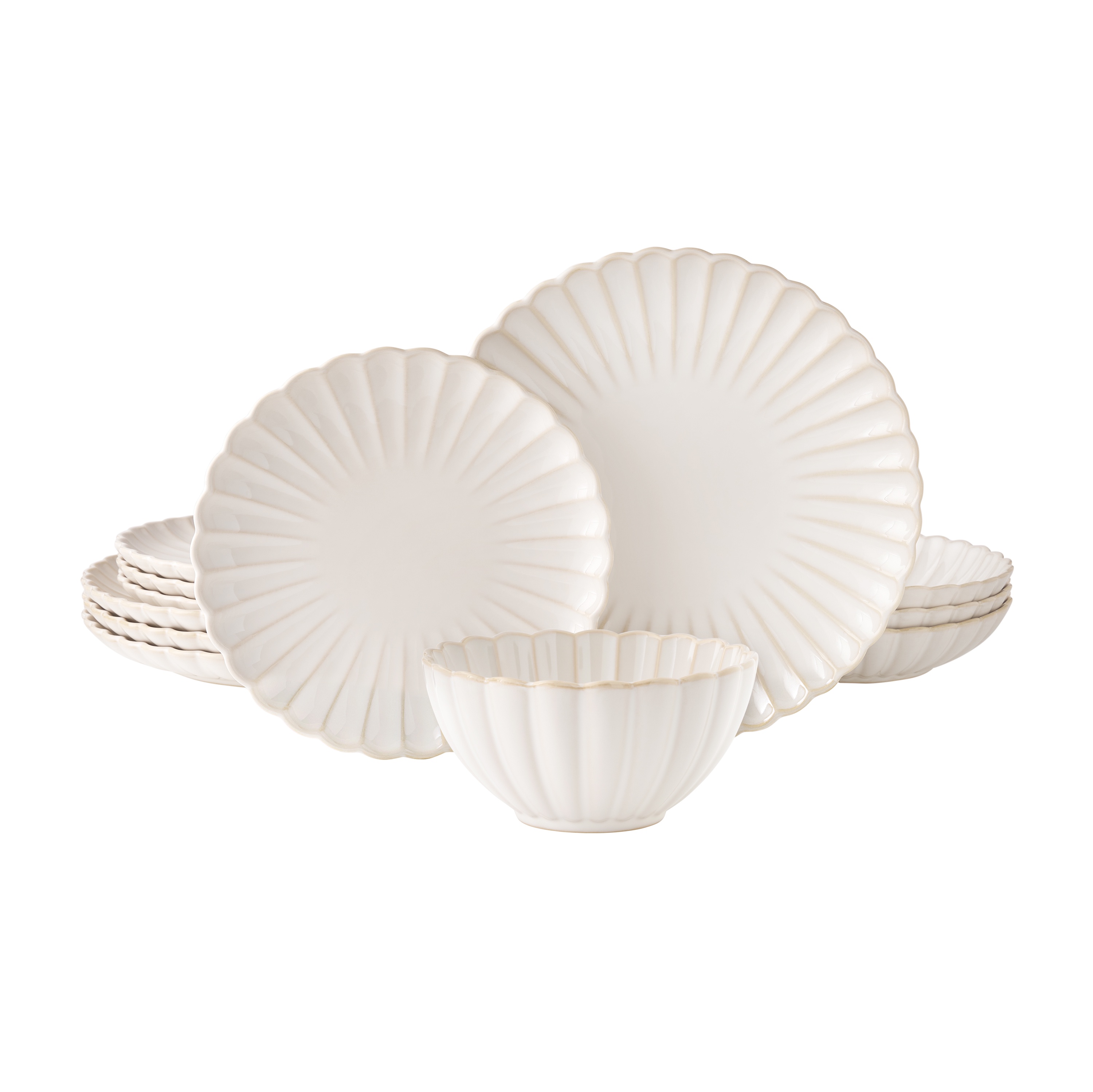 The Pioneer Woman Colette 12-Piece Stoneware Dinnerware Set, Cream