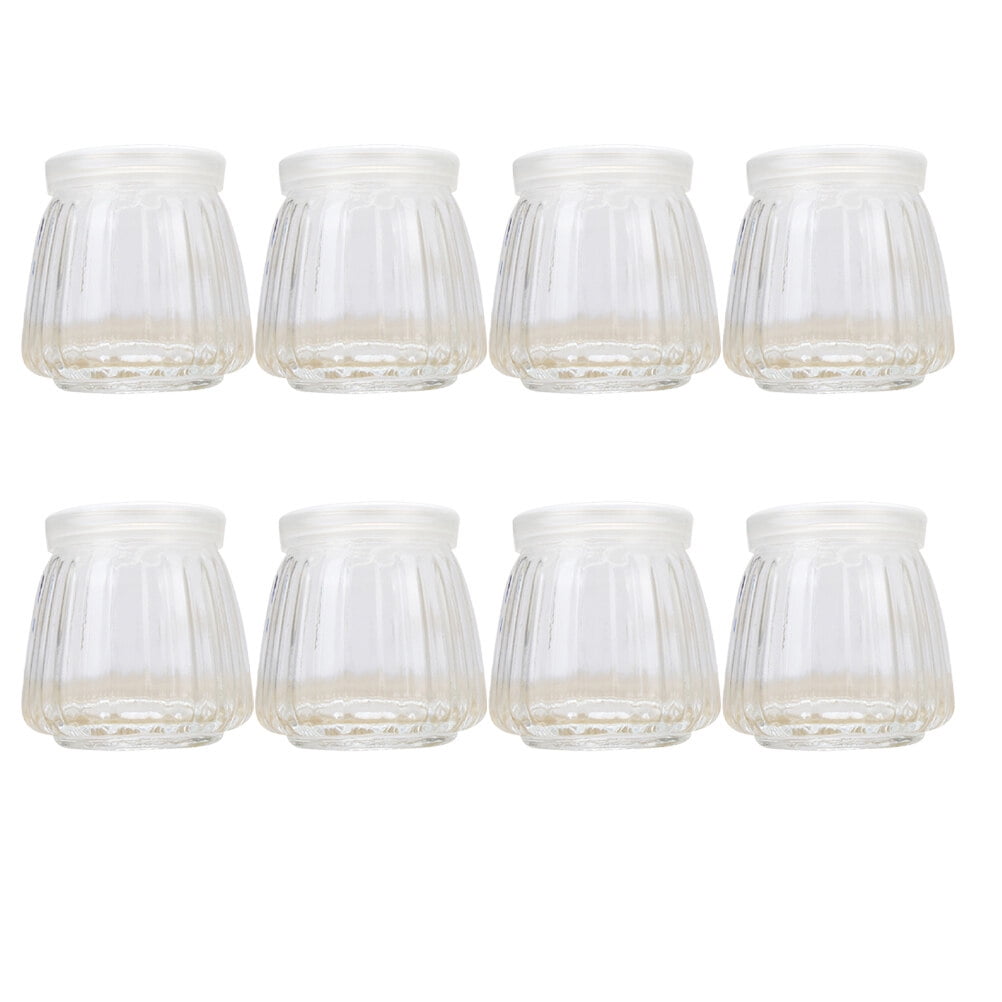 8pcs Vertical Striped Pudding Bottles Heatresistant Glass Jelly Yogurt