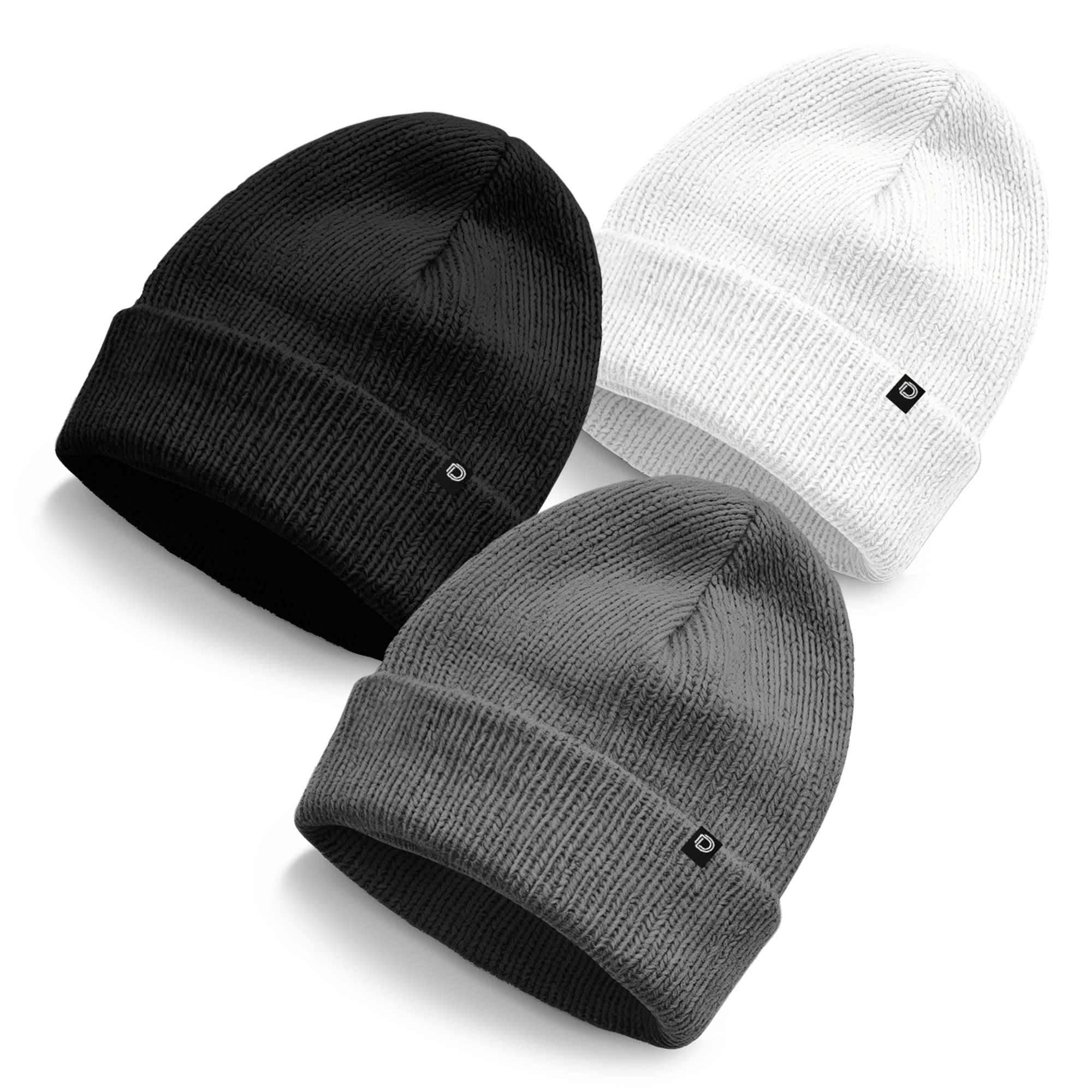 Dalix Beanie Soft Knit 3 Pack Stretch Skully Warm Winter Ski Black Asphalt Gray White