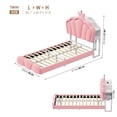 thumbnail image 7 of Hiphuta Twin Floating Bed Frame with Crown Storage Headboard, Velvet Upholstered Platform Bed with LED Lights & Charging Station, No Box Spring Needed, Pink, 7 of 7