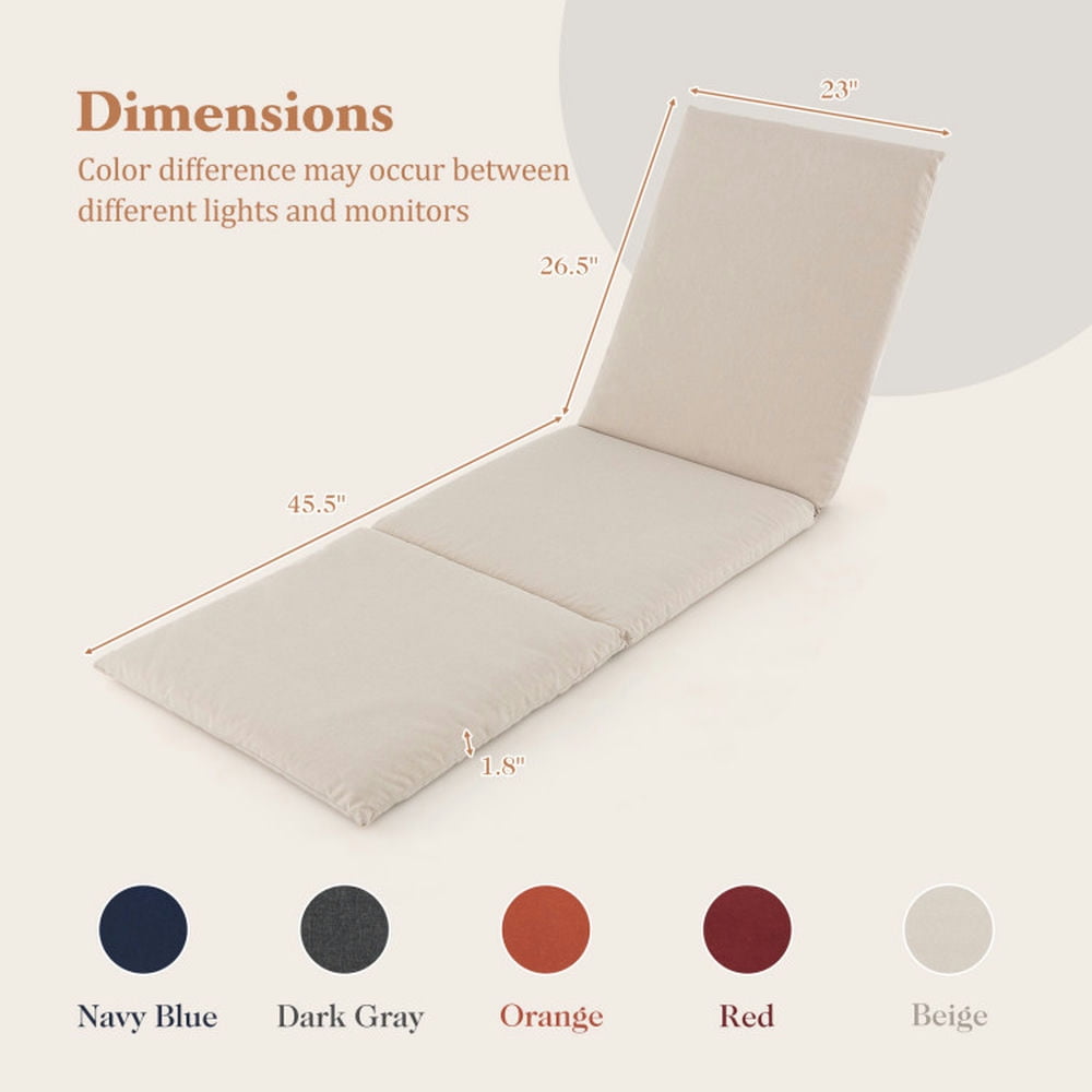 Spaco Outdoor Chaise Lounge Cushion Patio Furniture Tri-Folding Pad, Patio Furniture Pad with Fixing Straps, Lounge Chair Cushion for Outdoor, Beige