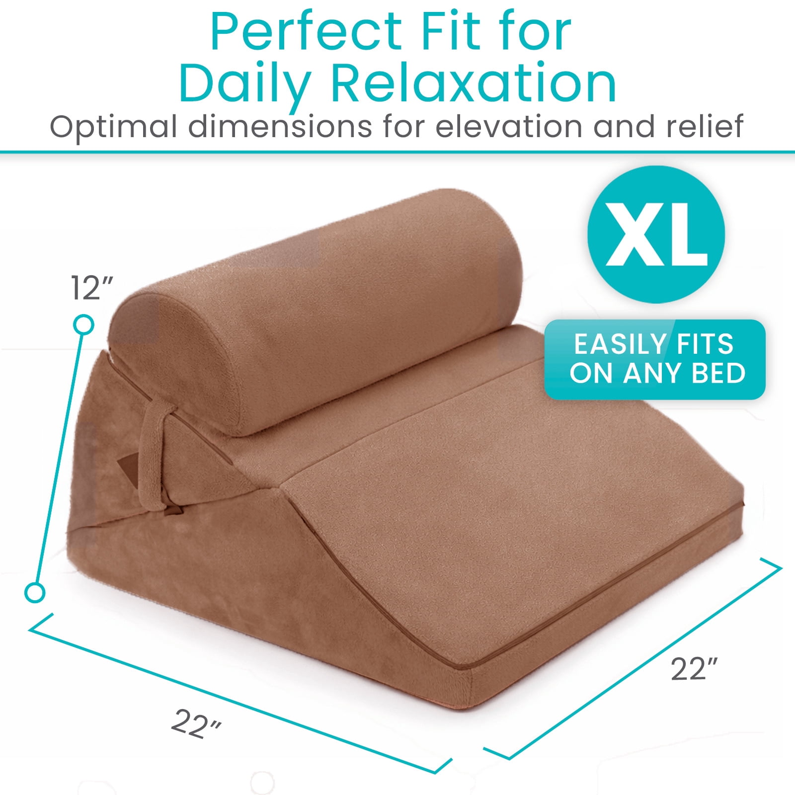 Xtra-Comfort Bed Wedge Pillow – Folding Memory Foam Incline Cushion for Back, Legs & Neck Support – Adjustable Triangle Pillow for Sleeping, Reading & Elevation – Washable Cover, Brown