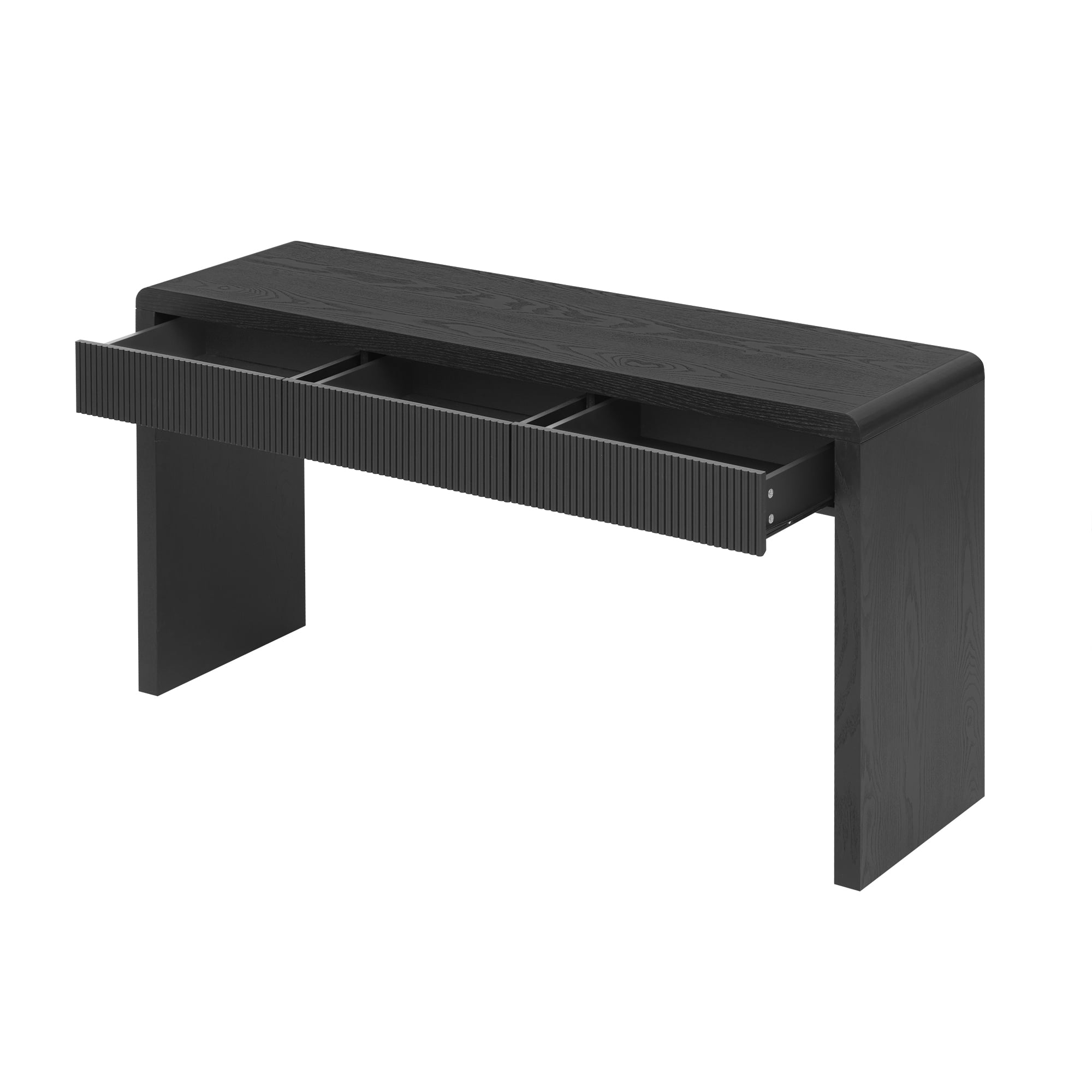 Euroco 52.9" Fluted Console Table with 3 Drawers,Solid Wood Narrow Long Entryway Table for Living Room Foyer Hallway,Black