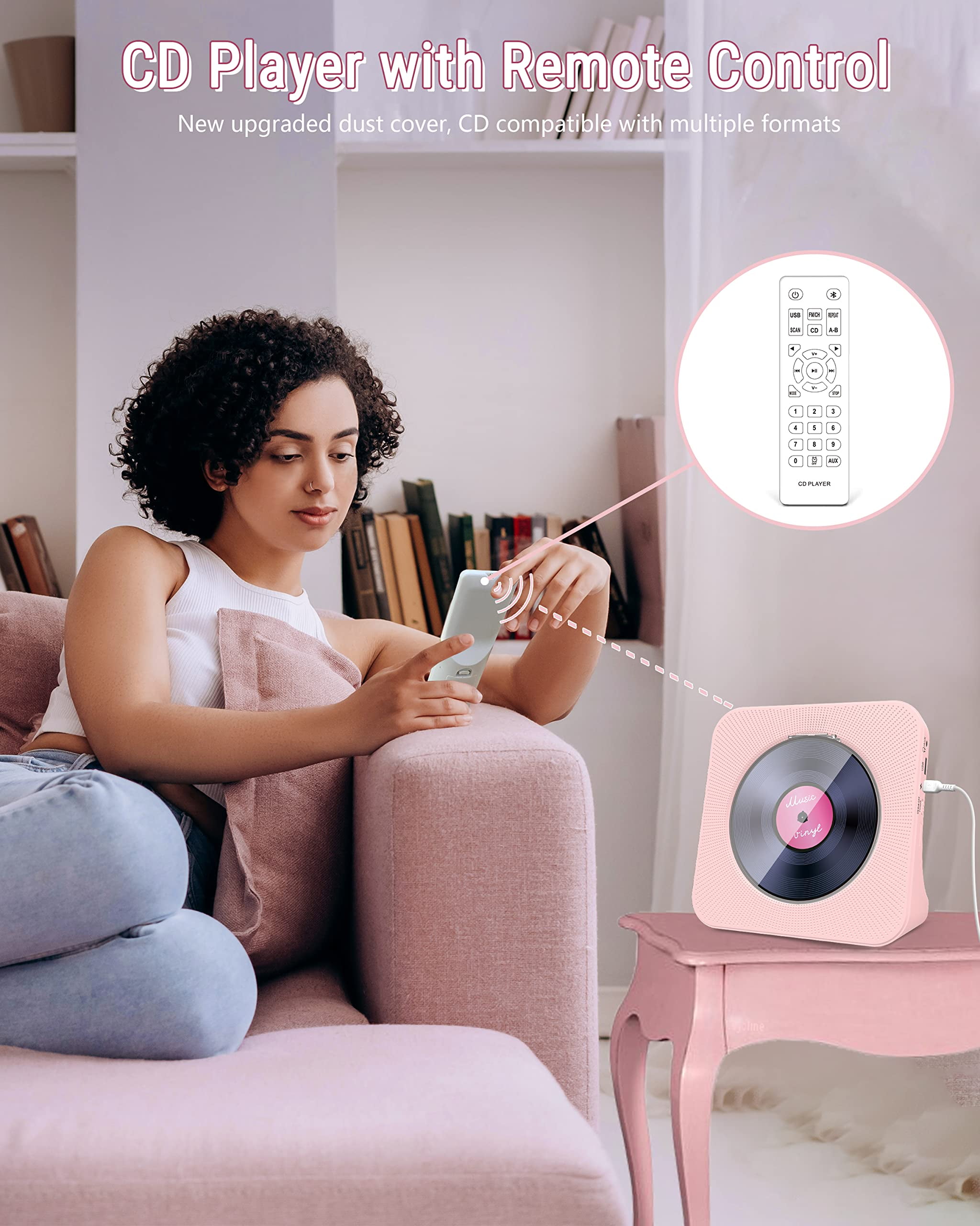 Jazmm CD Player Portable with Bluetooth, HiFi Sound Speaker, FM Radio CD Music Player for Home with Remote Control,  for Home Desktop