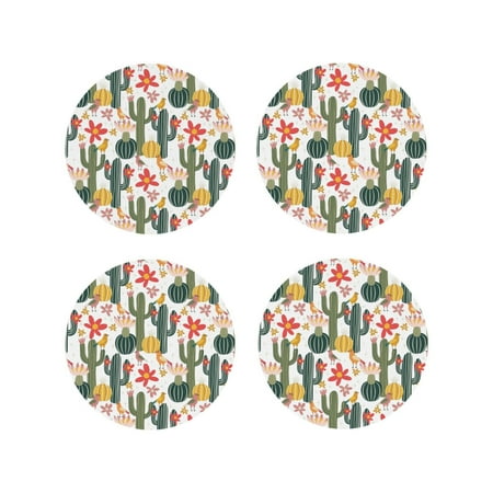 

Pofeuu Summer Cactus With Blooming Print Coasters for Drinks 4Pack PU Leather Coasters Bar Drink Coasters for Tabletop Protection Furniture from Damage-Round Shape