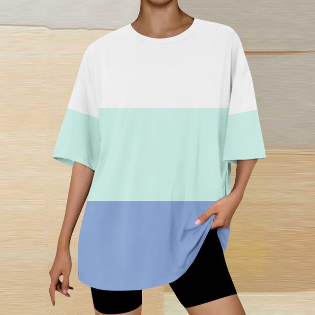 AherBiu Womens Oversized T Shirts Crew Neck Loose Fitting Tshirts Summer Causal Comfy Soft Tee Tops Color Block