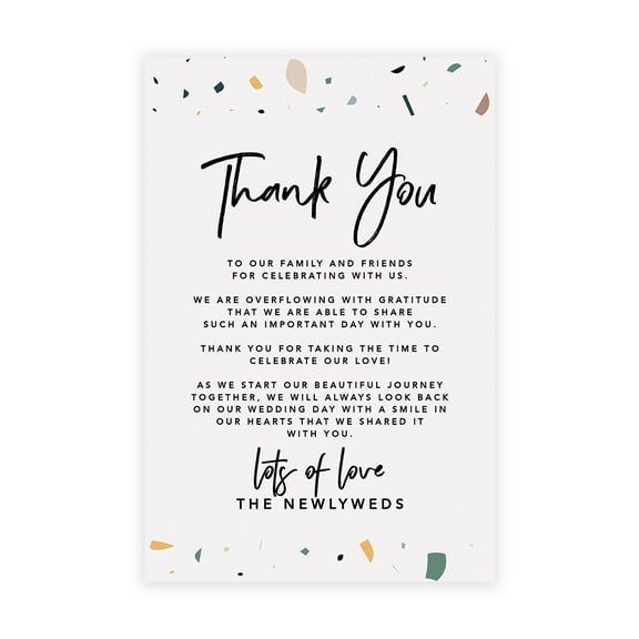 Koyal Wholesale Terrazzo Wedding Thank You Place Setting Cards for Table Reception, Dinner Plates, 56-Pack