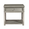 Mirrored Front Leg Nightstand with Silver Leaf Overlays