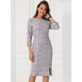 thumbnail image 4 of DARING DIVA Tweed Fall Elegant Boat Neck 3/4 Sleeve Dress XS White Purple, 4 of 6