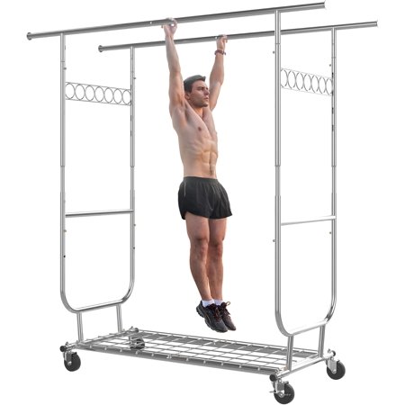 Clothes Rack Heavy Duty 620LBS For Hanging Clothes, Commercial Garment Rack Heavy Duty,Collapsible & Portable Clothes Rack with Wheels,Rolling Clothing Racks Metal Clothing Rack (CR-Y)