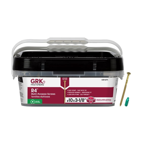 GRK Fasteners R4™ #10 x 3-1/8 Inch, Multi-Purpose Framing Screws, 630 PCS, Rust Resistant Climatek™ Coating, Outdoor Fencing and Deck Scr