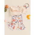 thumbnail image 3 of Suealasg 3Pcs Baby Girl Halloween Outfits Long Sleeve Letter Print Romper + Pumpkin Flare Pants + Headband Set 3 6 12 18 Months Infant Girl Halloween Clothes, 3 of 7