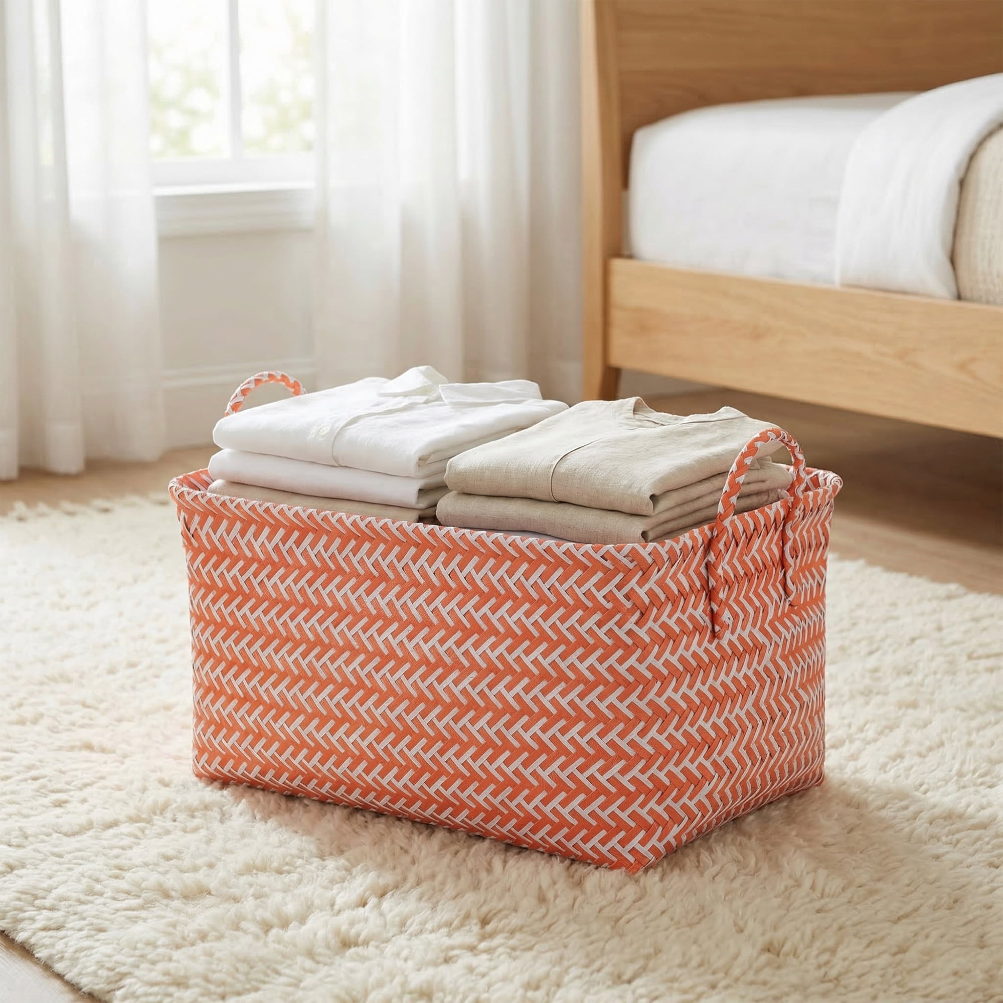 Unique Bargains Wicker Shelf Closet Storage Bin for Blankets Pink 17.7" x 13.8" x 9.8"