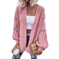 thumbnail image 3 of Women Oversized Cardigan Sweater Front Open Knitted Lantern Long Sleeve Thick Jacket, 3 of 6