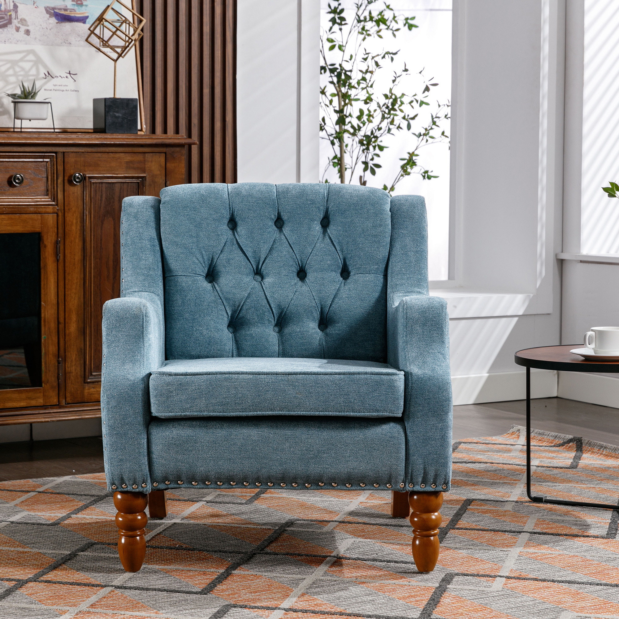 Button Tufted Upholstered Armchair for Living Room