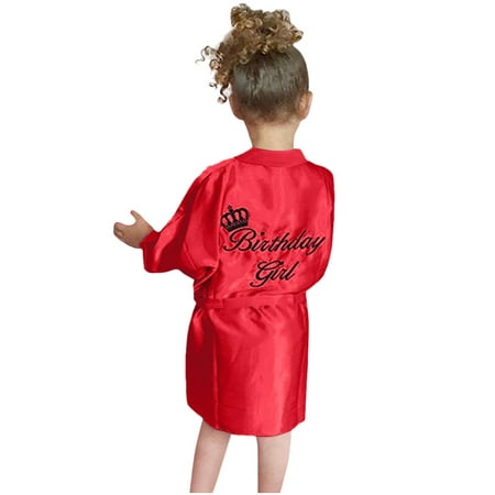 

BSDHBS Coat for Girl Toddler Baby Girls Solid Silk Satin Kimono Bathrobe Birthday Sleepwear Robes Red Size 130