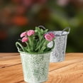 thumbnail image 4 of Acanthus Patterned Round Planters, Set of 2, Embossed, Green and Grey with White Vintage Patina, 8.75 Inches, Cache Pots, 4 of 6