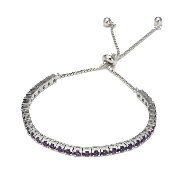 Natural Dark Amethyst Tennis Bolo Bracelet in Rhodium Sterling Silver Jewelry -  Purple Fashionable February Birthstone Bracelets For Women