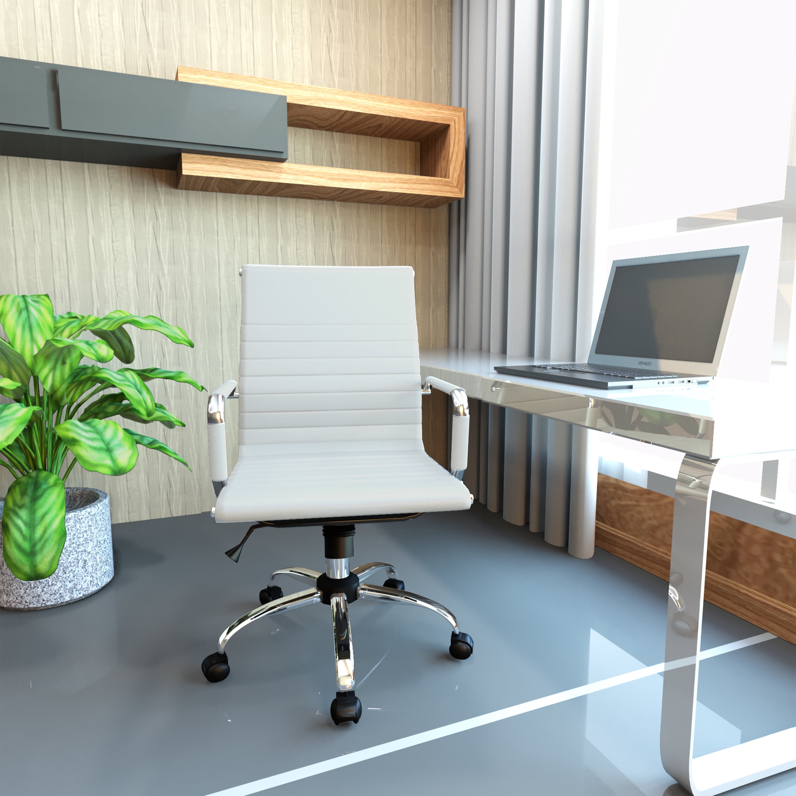 LeisureMod Harris Modern Adjustable Swivel Leather Task Office Chair with Tilt and Ergonomic Design, White